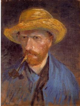 文森特 威廉 梵高 叼菸鬭、戴草帽的自畫像